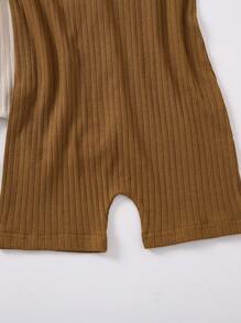 Young Girl Solid Color Vertical Striped Halter Shorts Jumpsuit - Multicolor - View 3