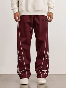 Manfinity Hypemode 男士星星图案侧条纹宽松抽绳腰运动休闲裤秋季 - 紅色 - 查看 5