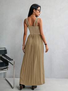Aveloria Ladies' Summer Solid Buckle Detail Simple Strap Sleeveless Dress