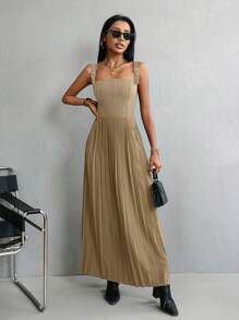 Aveloria Ladies' Summer Solid Buckle Detail Simple Strap Sleeveless Dress