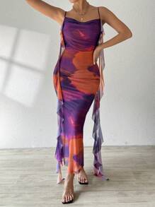 Chiquease Vestido de tirantes para mujer con estampado de tie-dye