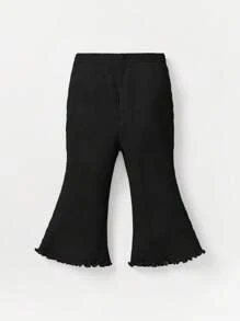 Cozy Pixies Baby Girl 2pcs Lettuce Trim Flare Leg Pants Chic Outfits For Autumn/Winter - Black and White - View 14