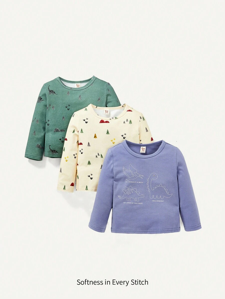 Cozy Pixies 3pcs Baby Boy Cartoon Graphic Tee - Blue - View 1