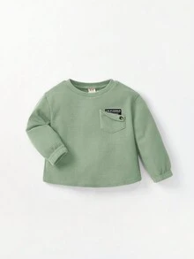 Cozy Pixies Baby Boy Letter Patched Pocket Tee & Sweatpants Matching Set - Green - View 7