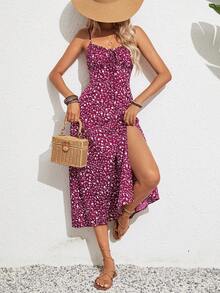 SHEIN Frenchy Women Midi Dresses Summer - Burgundy - View 6