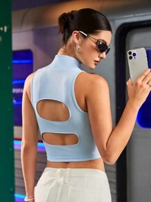 Streetz SHEIN Sport Einfaches und modisches, eng anliegendes, ärmelloses Sport-Oberteil mit hohlen Ausbuchtungen in einfarbiger Optik für den Sommer