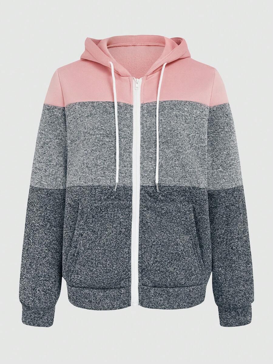 INAWLY Áo hoodie dài tay phối màu tương phản có khóa kéo phía trước dành cho nữ, áo dài tay tốt nghiệp, áo đi học, áo dành cho giáo viên nữ, áo nỉ mùa thu đi học. - Nhiều màu - Xem 1