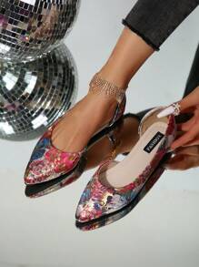 時尚女士春秋四季花卉多色尖頭復古中空平底鞋，舒適防滑，適合派對、購物、假期、工作 - 彩色 - 查看 2