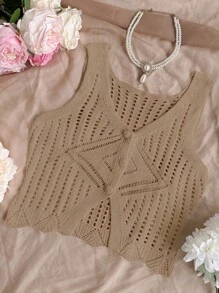 Soleia Asymmetric Crocheted Knitted Sweater For Women - Khaki - View 2