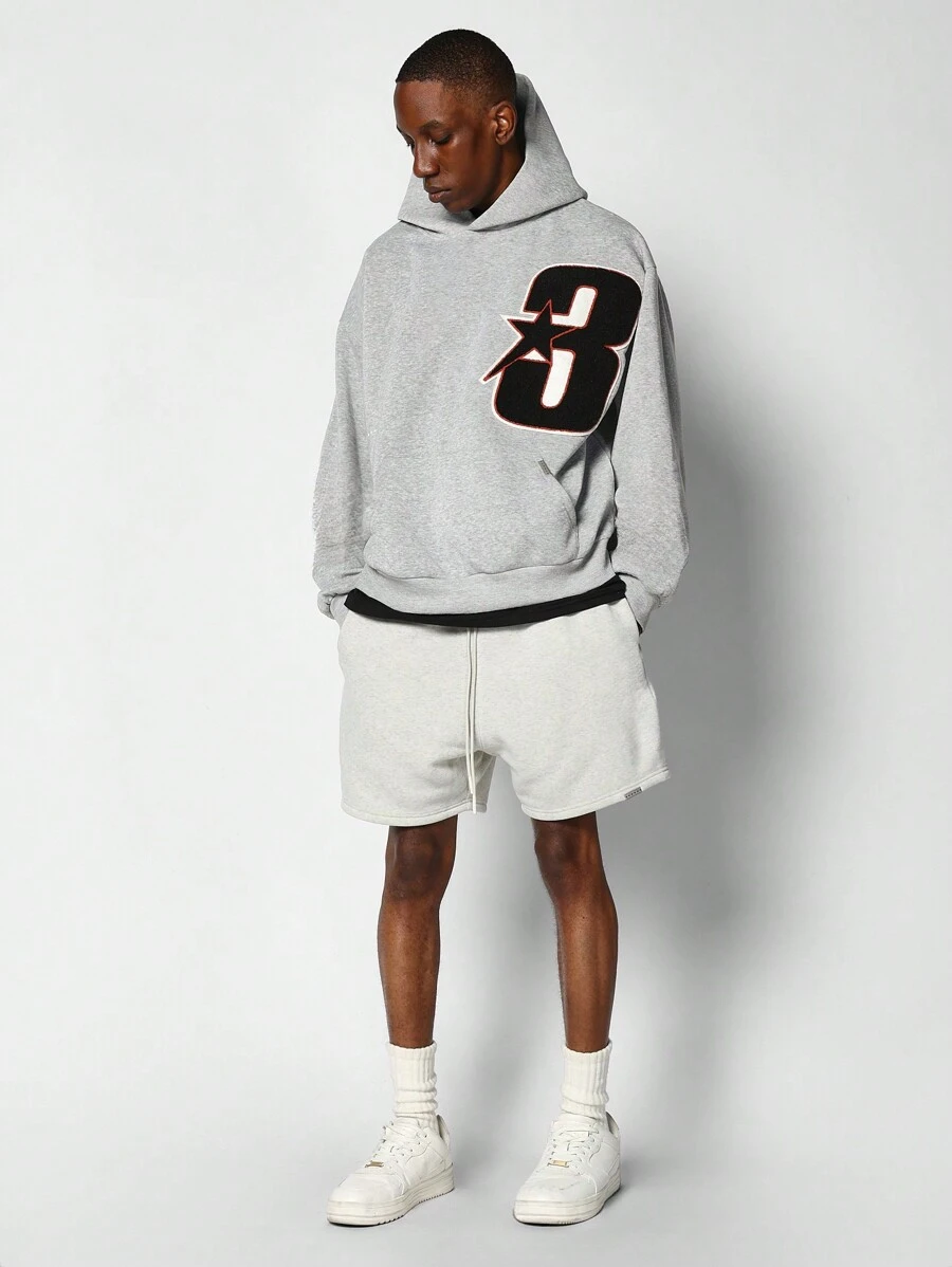 SUMWON Regular Fit Overhead Hoodie With Applique Embroidery - Grey - View 1