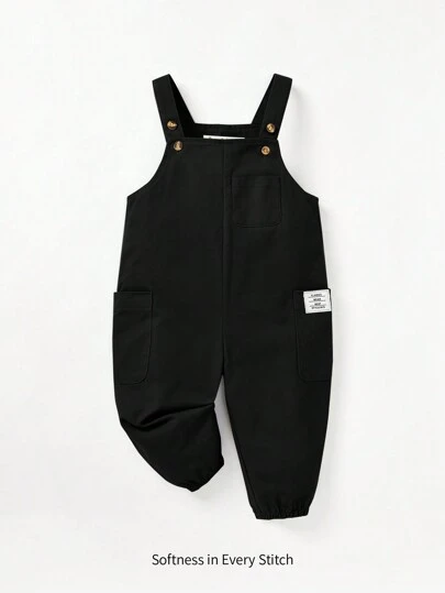Cozy Pixies Baby Boy Letter Patched Pocket Side Overall Jumpsuit