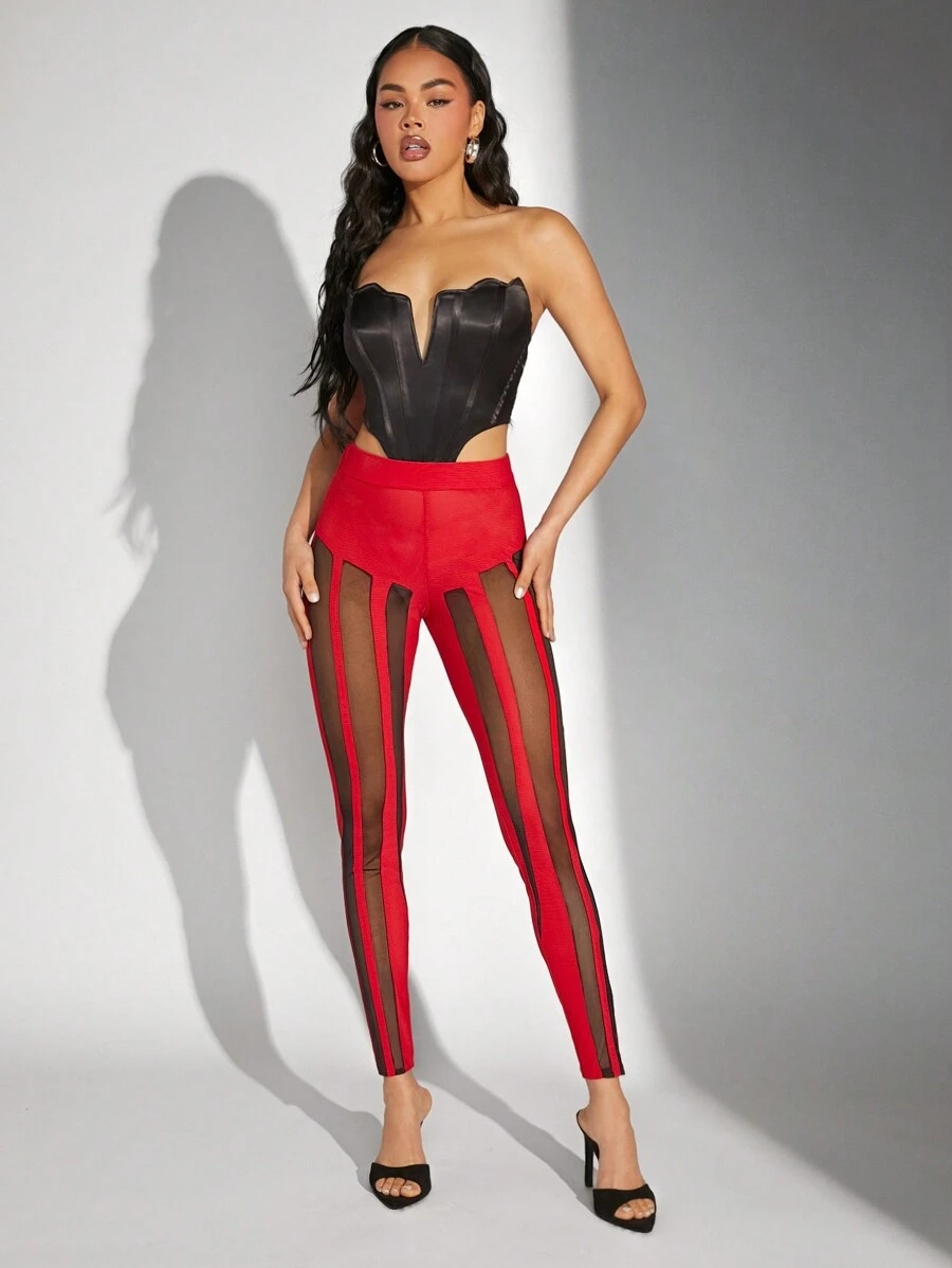 SHEIN Unity 性感条纹透明网眼拼接紧身裤