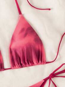 Swim Mod 2026 Frühling/Sommer Neu Zufälliger Rot Batik-Muster Träger-Neckholder Solide Futter Sexy Seitenbindung String Bikini 2 Stücke Badeanzug für Frauen