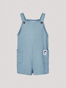 Cozy Pixies 嬰兒1入組字母補丁細節雙口袋背帶連體短褲 - 霧霾藍 - 查看 3