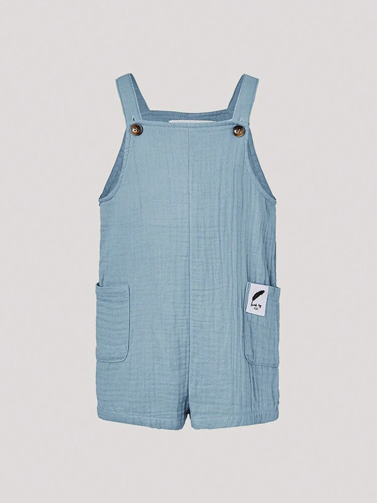 Baby 1pc Letter Patched Detail Dual Pocket Overall Romper