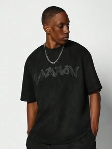 SUMWON Suedette Tee And Short With Graphic 2 Piece Set - Black - View 3