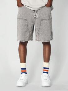 SUMWON Thợ mộc giặt Twill ngắn - Xám - Xem 2
