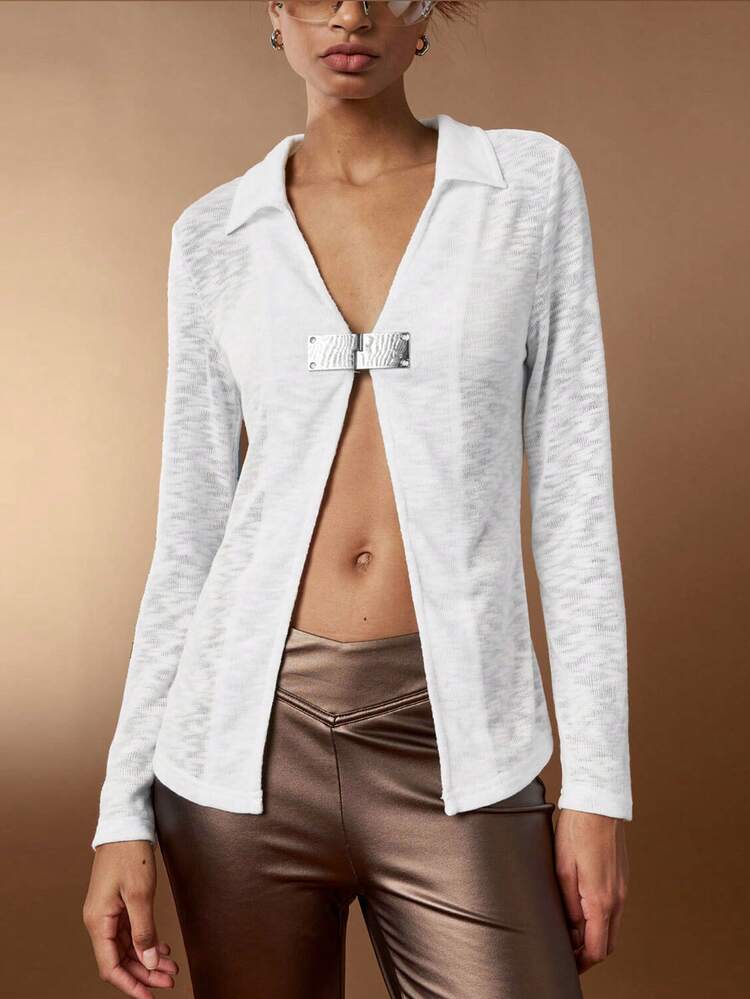 Metallic Decor Knitted Top For Fashionable Women