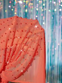 Zolique 女性性感淺棕色假珍珠V領無袖薄透連身衣，夏季時尚熱賣 - 紅木色 - 查看 6