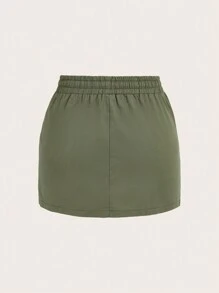 SHEIN EZwear Women's Fashionable Plain Skirt With Pocket Design, Summer - Green - View 2