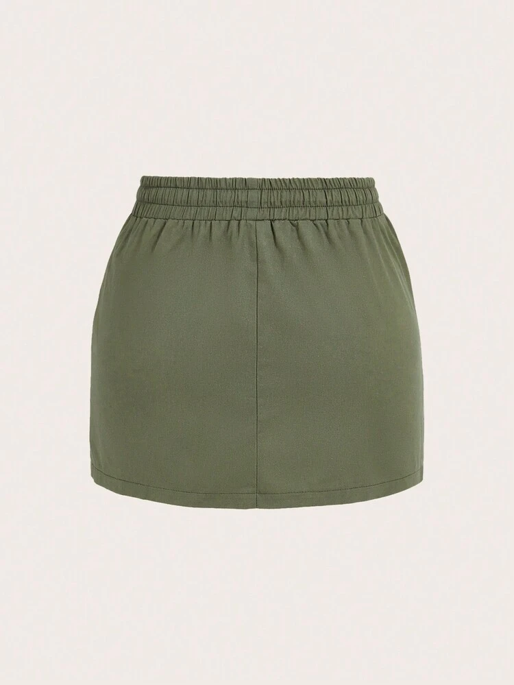 Women's Fashionable Plain Skirt With Pocket Design, Summer