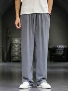 Manfinity Hypemode Losse heren effen kleur trekkoord taille broek met rechte pijpen