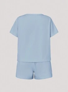 Cozy Pixies 男嬰拼接面補丁貼口袋T恤和短褲 - 淺藍色 - 查看 2