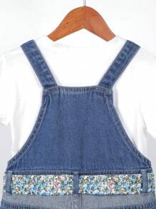 Young Girl Shorts Jumpsuit With Burnout And Printed Pattern - Medium Wash - View 3