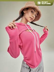 In My Nature Solid Drawstring Outdoor Sweatshirt - Hot Pink - View 1