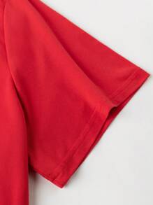 Calvaya Camiseta casual de mujer de talla grande con cuello en V y diseño sencillo de color sólido para verano - Rojo - Ver 5