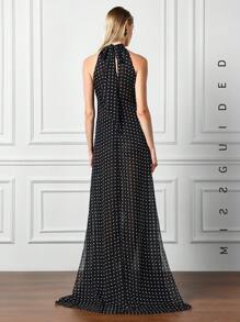 MISSGUIDED Vestido largo de gasa con lunares y escote de cuello halter - Negro - Ver 2