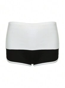 SHEIN Bubbli Women Summer Color Block Simple Casual Shorts - Black and White - View 4