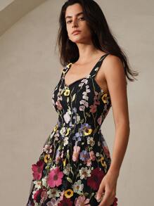 Anewsta 优雅花卉刺绣无袖中长连衣裙（女士款）