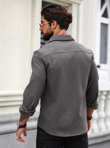 Manfinity Homme Men Casual Solid Color Long Sleeve Shirt, Spring/Autumn, Winter - Dark Grey - View 2