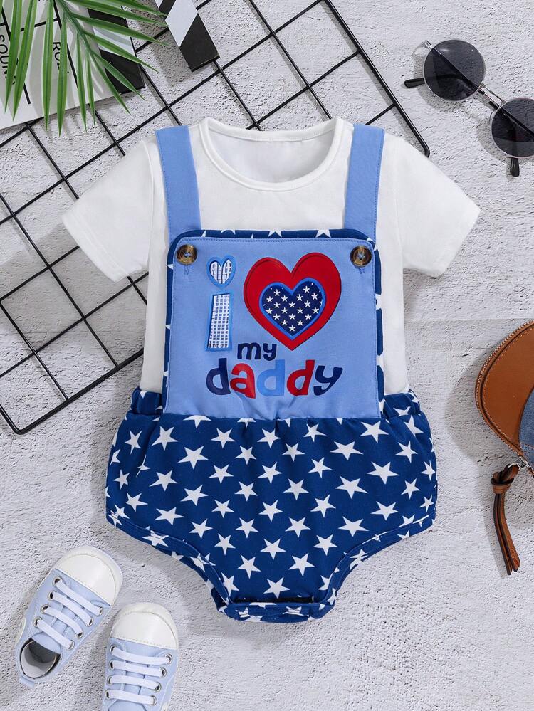 Baby Boys Summer Casual Vacation Cute Short-Sleeved Star Print Overalls Set
