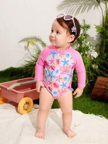 Em bé Cô gái Sao biển & Cua Mô hình Dây kéo Tương phản Màu sắc Đồ bơi - Nhiều màu - Xem 4