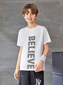 Tween Boy Loose Áo thun thể thao ngắn tay có họa tiết chữ cái - trắng - Xem 6