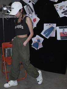 Pantalones cargo para adolescente con cintura elástica y decoración de cadena - Multicolor - Ver 6