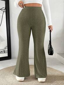 SHEIN EZwear Plus Size Women Fashion Solid Color Loose Pants - Green - View 5