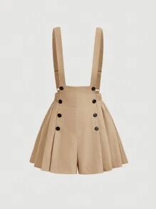 SHEIN MOD 女士雙扣帶褶皺裙 - 杏色 - 查看 1