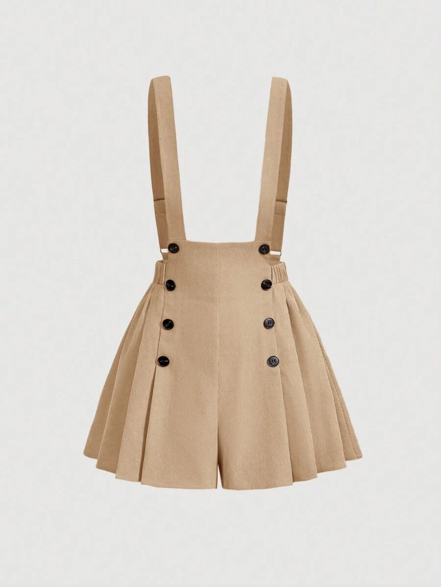 SHEIN MOD 女士雙扣帶褶皺裙 - 杏色 - 查看 1