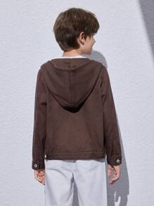 SHEIN 男孩連帽翻蓋口袋牛仔夾克 - 卡其色 - 查看 2