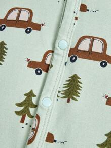 Cozy Pixies Infant Boys' Cartoon Car Pattern Small V-Neck Long Sleeve Jumpsuit - Green - View 6