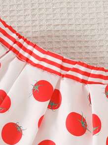 Niedlicher Tomaten bedruckter Rock und Top mit großem Schleife-Design auf der Rückseite für Baby Mädchen, im Landhausstil