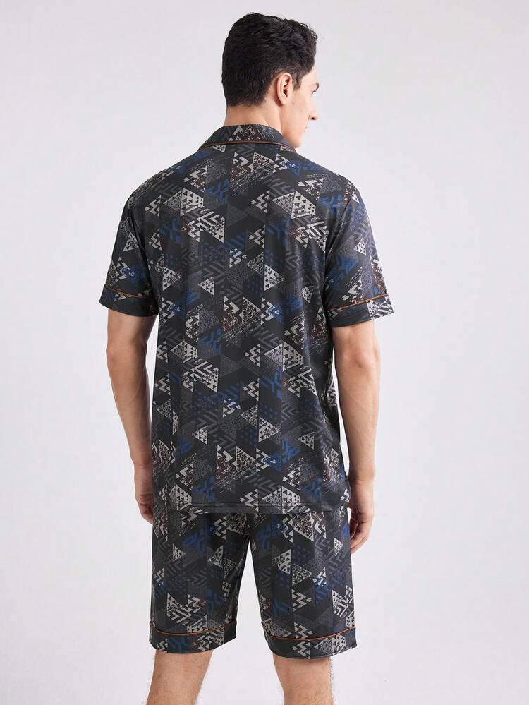 Men Casual Short Sleeve Top And Shorts Homewear Set (Short Sleeve Shorts)