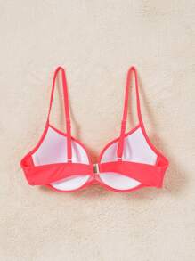 SHEIN Swim 夏季海灘純色褶皺度假細肩泳衣上衣 - 紅色 - 查看 6