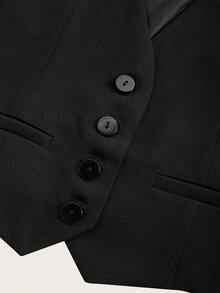 Áo vest ngắn đơn giản đôi ngực màu trơn - màu đen - Xem 4
