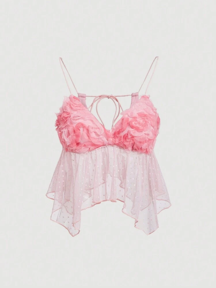 Summer Women Top With 3D Rose Decoration