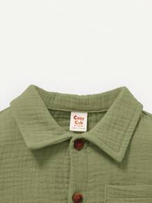 Cozy Pixies Baby Boy Solid Color Short Sleeve Shirt And Shorts 2pcs/Set Matching Set - Green - View 5