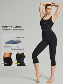 GLOWMODE 17" FeatherFit™ Tummy Control U-Back Gym Sports Jumpsuit Light Support Yoga Pilates Studio Gym Daily - Black - View 2